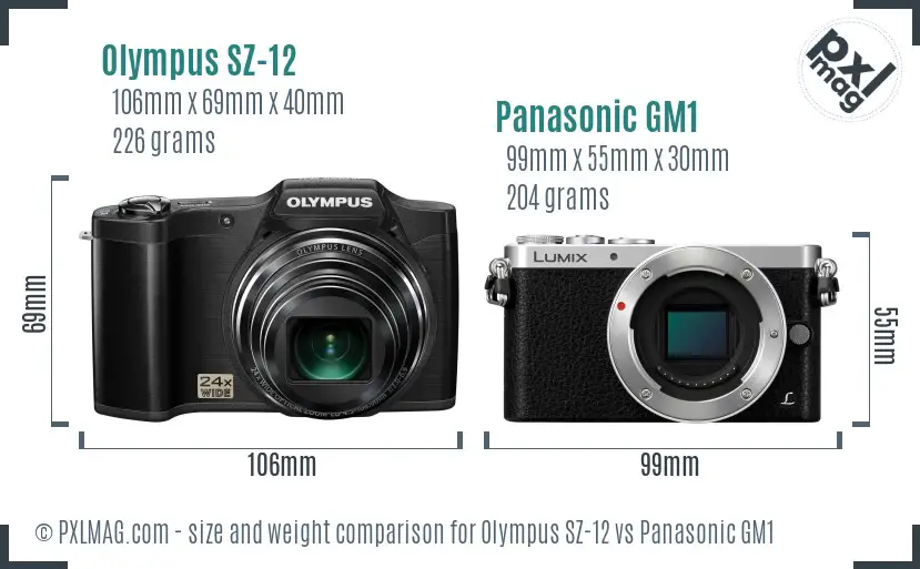 Olympus SZ-12 vs Panasonic GM1 size comparison