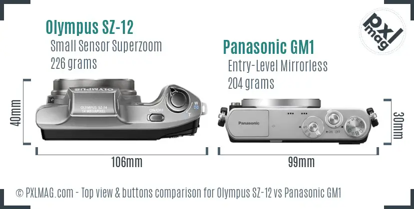 Olympus SZ-12 vs Panasonic GM1 top view buttons comparison