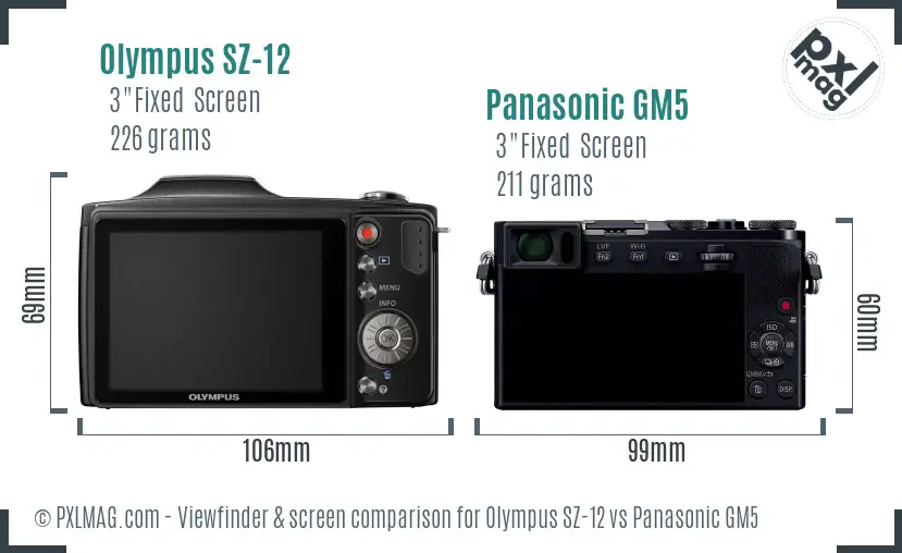 Olympus SZ-12 vs Panasonic GM5 Screen and Viewfinder comparison
