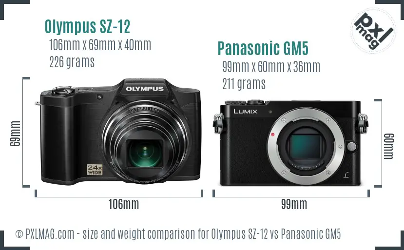 Olympus SZ-12 vs Panasonic GM5 size comparison