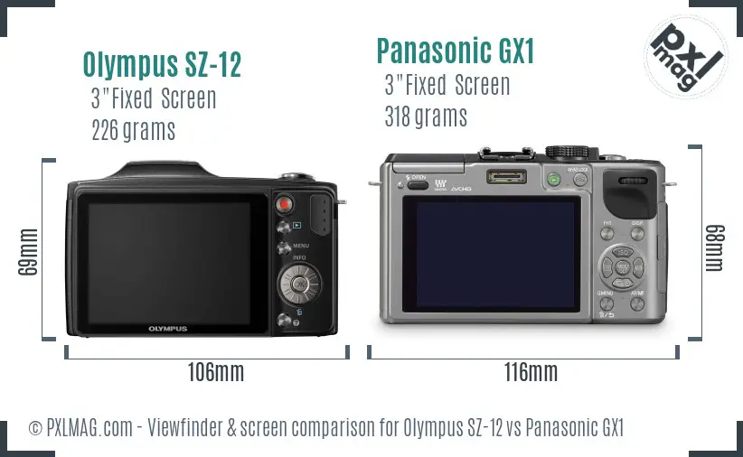 Olympus SZ-12 vs Panasonic GX1 Screen and Viewfinder comparison