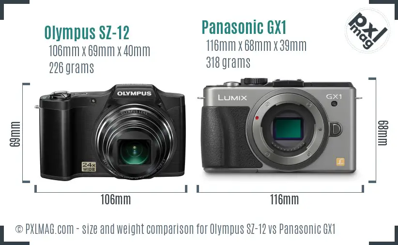 Olympus SZ-12 vs Panasonic GX1 size comparison