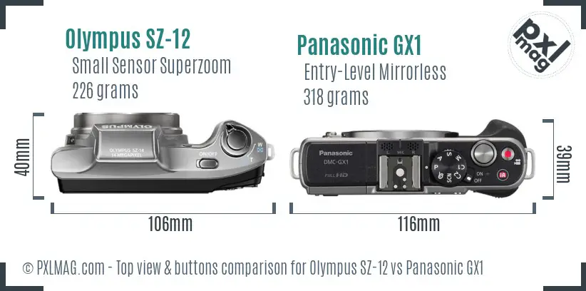 Olympus SZ-12 vs Panasonic GX1 top view buttons comparison