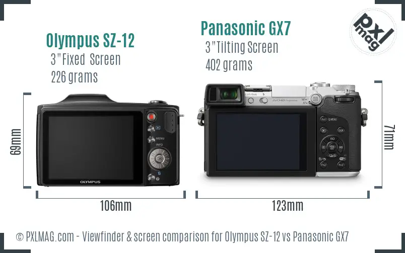 Olympus SZ-12 vs Panasonic GX7 Screen and Viewfinder comparison