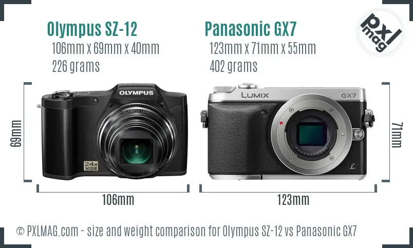 Olympus SZ-12 vs Panasonic GX7 size comparison