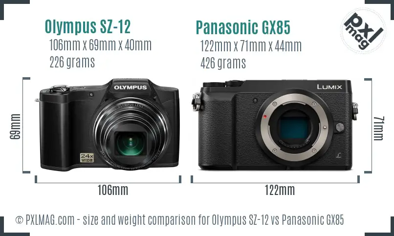 Olympus SZ-12 vs Panasonic GX85 size comparison