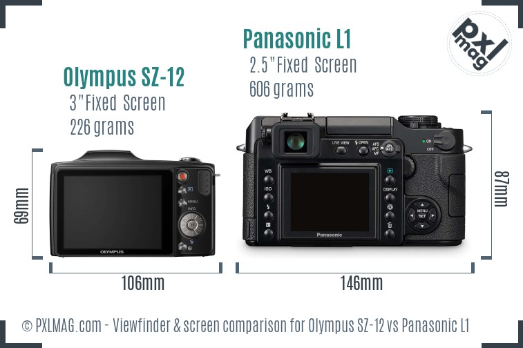 Olympus SZ-12 vs Panasonic L1 Screen and Viewfinder comparison