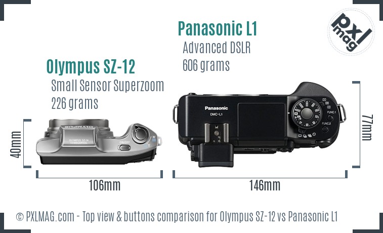 Olympus SZ-12 vs Panasonic L1 top view buttons comparison