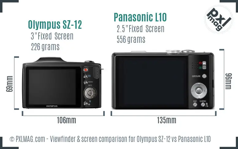 Olympus SZ-12 vs Panasonic L10 Screen and Viewfinder comparison