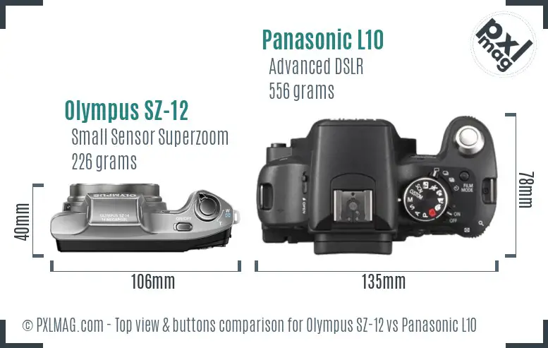 Olympus SZ-12 vs Panasonic L10 top view buttons comparison