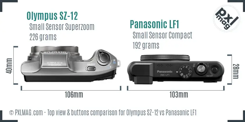 Olympus SZ-12 vs Panasonic LF1 top view buttons comparison Olympus SZ-12 vs Panasonic LF1 top view buttons comparison