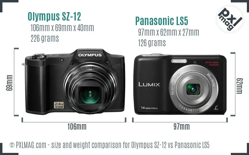 Olympus SZ-12 vs Panasonic LS5 size comparison