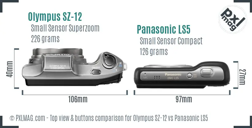 Olympus SZ-12 vs Panasonic LS5 top view buttons comparison
