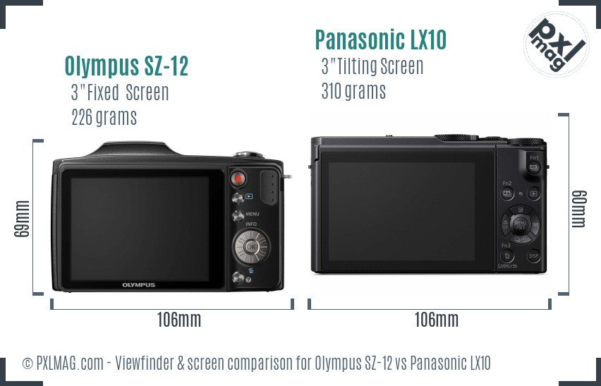 Olympus SZ-12 vs Panasonic LX10 Screen and Viewfinder comparison