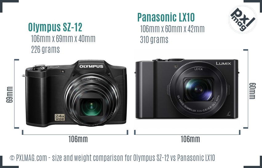 Olympus SZ-12 vs Panasonic LX10 size comparison