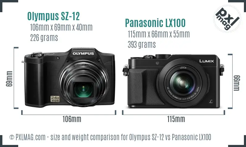 Olympus SZ-12 vs Panasonic LX100 size comparison