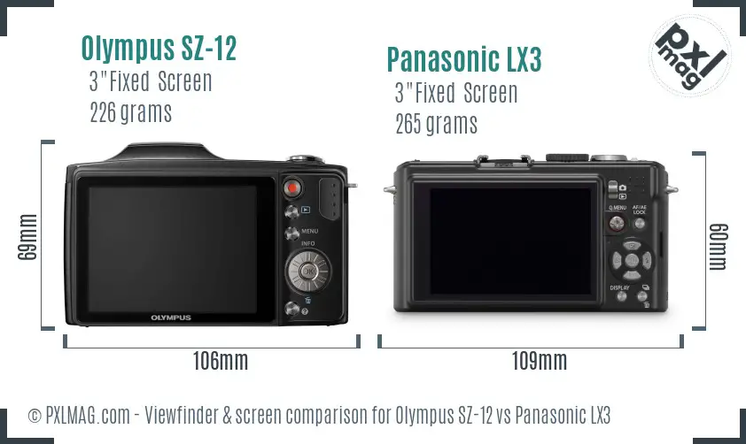 Olympus SZ-12 vs Panasonic LX3 Screen and Viewfinder comparison