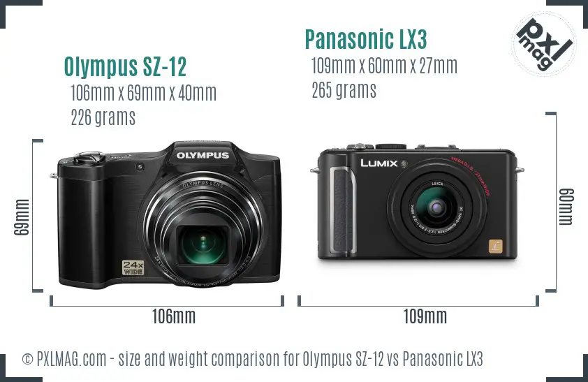 Olympus SZ-12 vs Panasonic LX3 size comparison