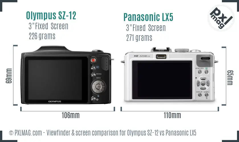 Olympus SZ-12 vs Panasonic LX5 Screen and Viewfinder comparison