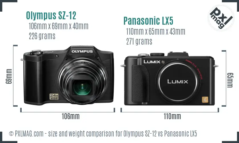 Olympus SZ-12 vs Panasonic LX5 size comparison