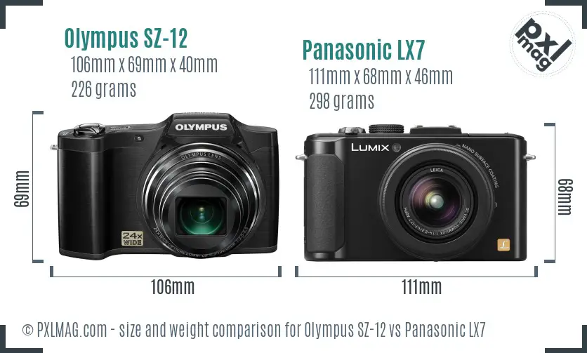 Olympus SZ-12 vs Panasonic LX7 size comparison Olympus SZ-12 vs Panasonic LX7 size comparison