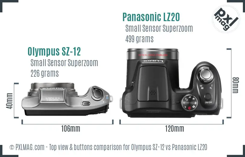 Olympus SZ-12 vs Panasonic LZ20 top view buttons comparison Olympus SZ-12 vs Panasonic LZ20 top view buttons comparison