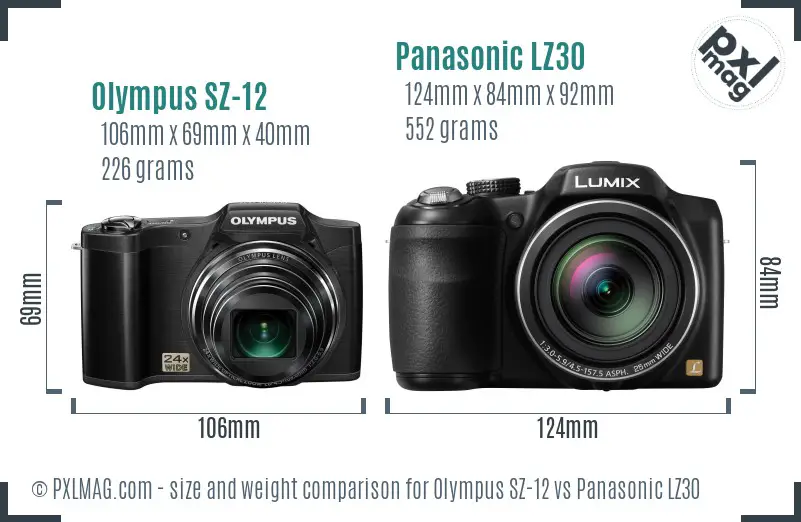 Olympus SZ-12 vs Panasonic LZ30 size comparison