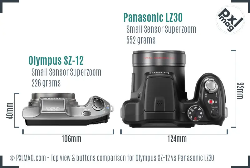 Olympus SZ-12 vs Panasonic LZ30 top view buttons comparison
