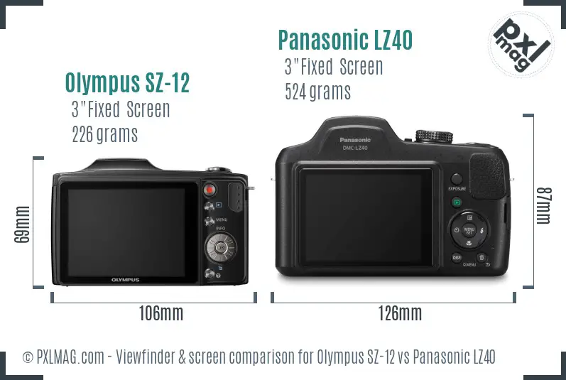 Olympus SZ-12 vs Panasonic LZ40 Screen and Viewfinder comparison