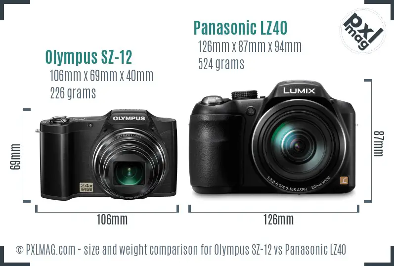 Olympus SZ-12 vs Panasonic LZ40 size comparison