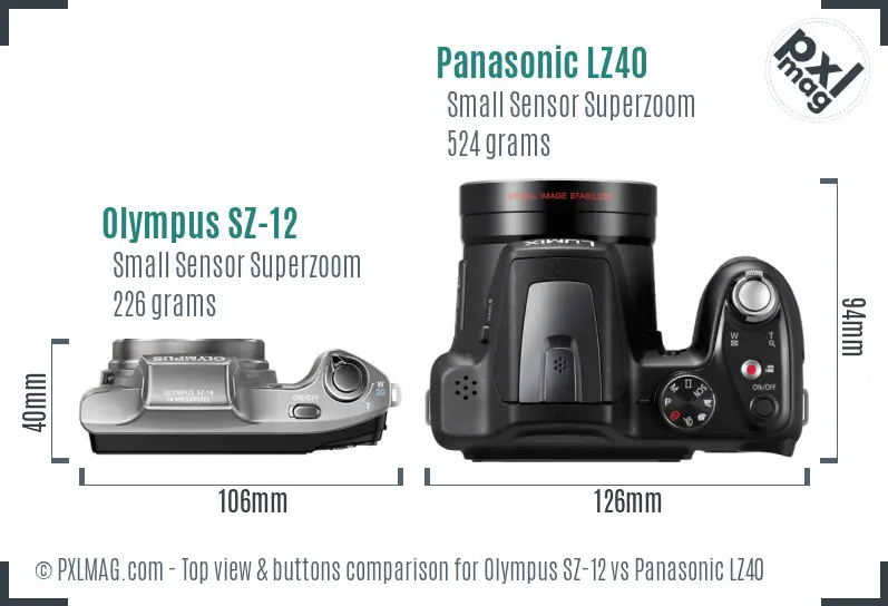 Olympus SZ-12 vs Panasonic LZ40 top view buttons comparison