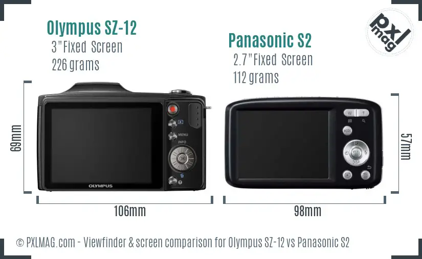 Olympus SZ-12 vs Panasonic S2 Screen and Viewfinder comparison