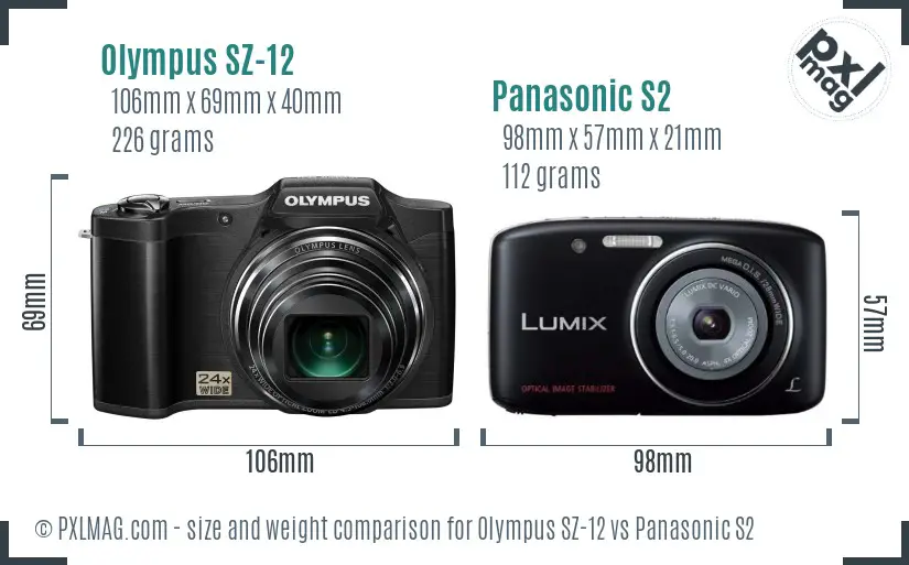 Olympus SZ-12 vs Panasonic S2 size comparison