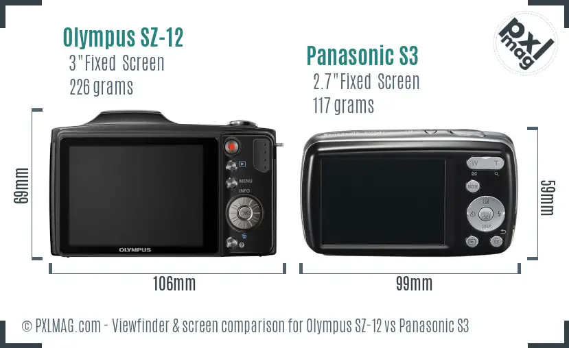 Olympus SZ-12 vs Panasonic S3 Screen and Viewfinder comparison