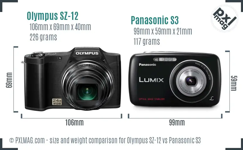 Olympus SZ-12 vs Panasonic S3 size comparison