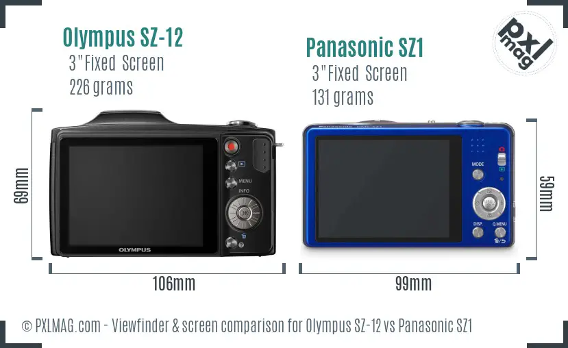 Olympus SZ-12 vs Panasonic SZ1 Screen and Viewfinder comparison