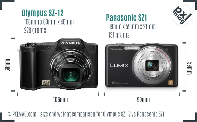 Olympus SZ-12 vs Panasonic SZ1 size comparison