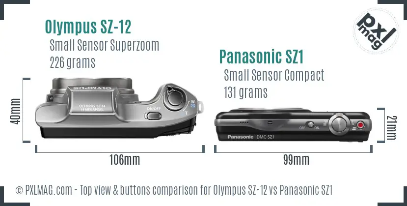 Olympus SZ-12 vs Panasonic SZ1 top view buttons comparison