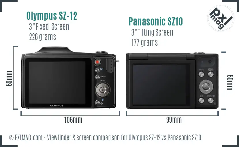 Olympus SZ-12 vs Panasonic SZ10 Screen and Viewfinder comparison