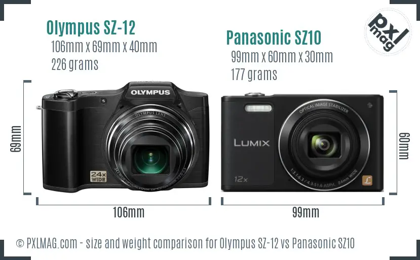 Olympus SZ-12 vs Panasonic SZ10 size comparison