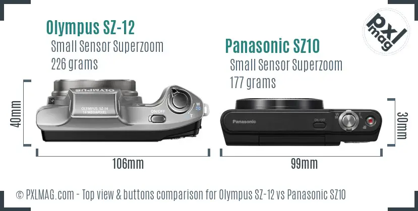 Olympus SZ-12 vs Panasonic SZ10 top view buttons comparison