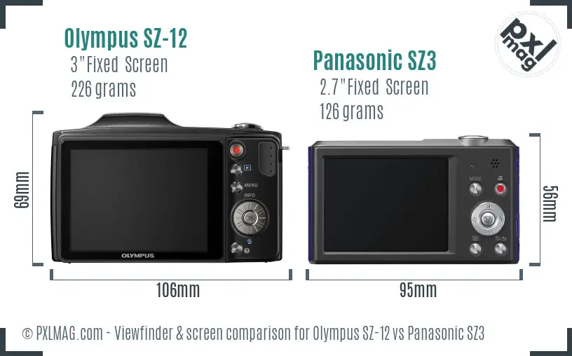 Olympus SZ-12 vs Panasonic SZ3 Screen and Viewfinder comparison