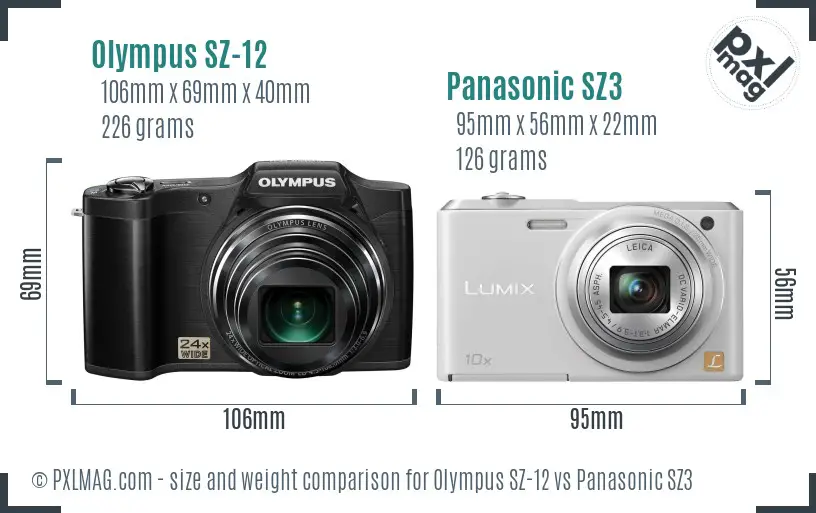Olympus SZ-12 vs Panasonic SZ3 size comparison