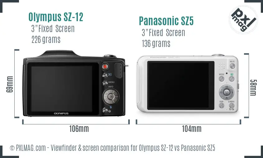 Olympus SZ-12 vs Panasonic SZ5 Screen and Viewfinder comparison