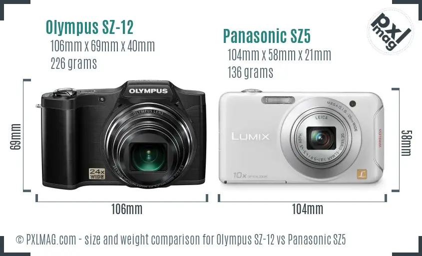 Olympus SZ-12 vs Panasonic SZ5 size comparison