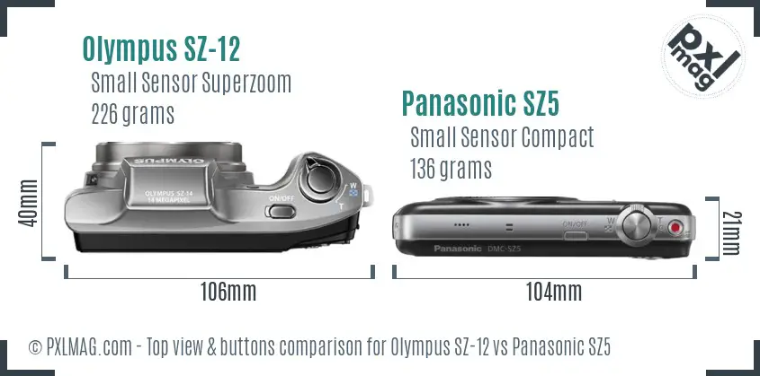 Olympus SZ-12 vs Panasonic SZ5 top view buttons comparison