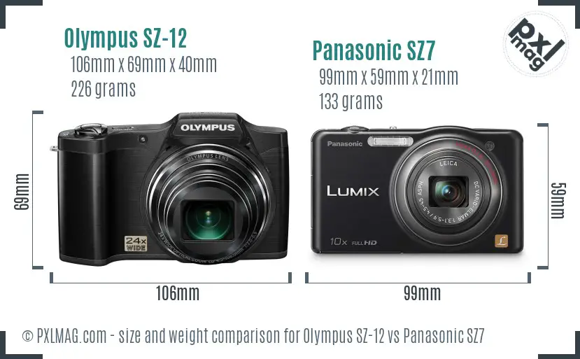 Olympus SZ-12 vs Panasonic SZ7 size comparison