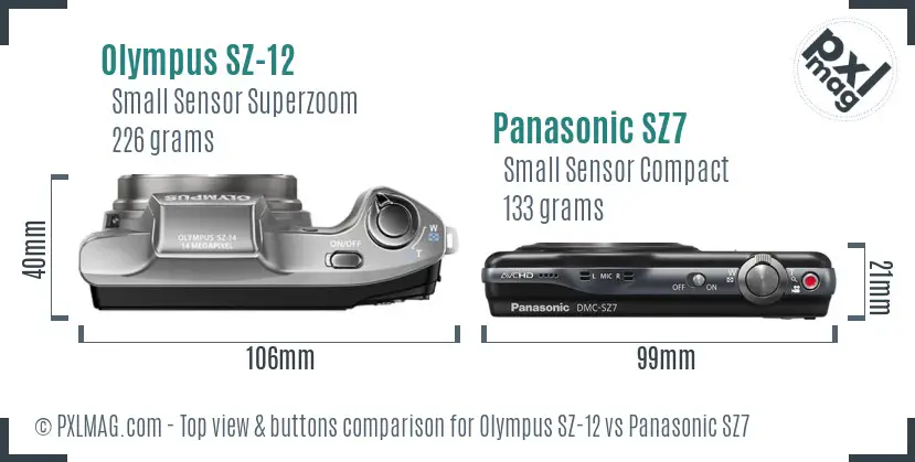 Olympus SZ-12 vs Panasonic SZ7 top view buttons comparison