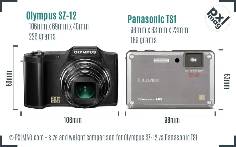 Olympus SZ-12 vs Panasonic TS1 size comparison