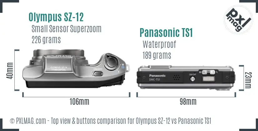 Olympus SZ-12 vs Panasonic TS1 top view buttons comparison